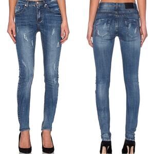 One Teaspoon Scallywags Distressed Skinny Jeans 25 High-Waist Long Length